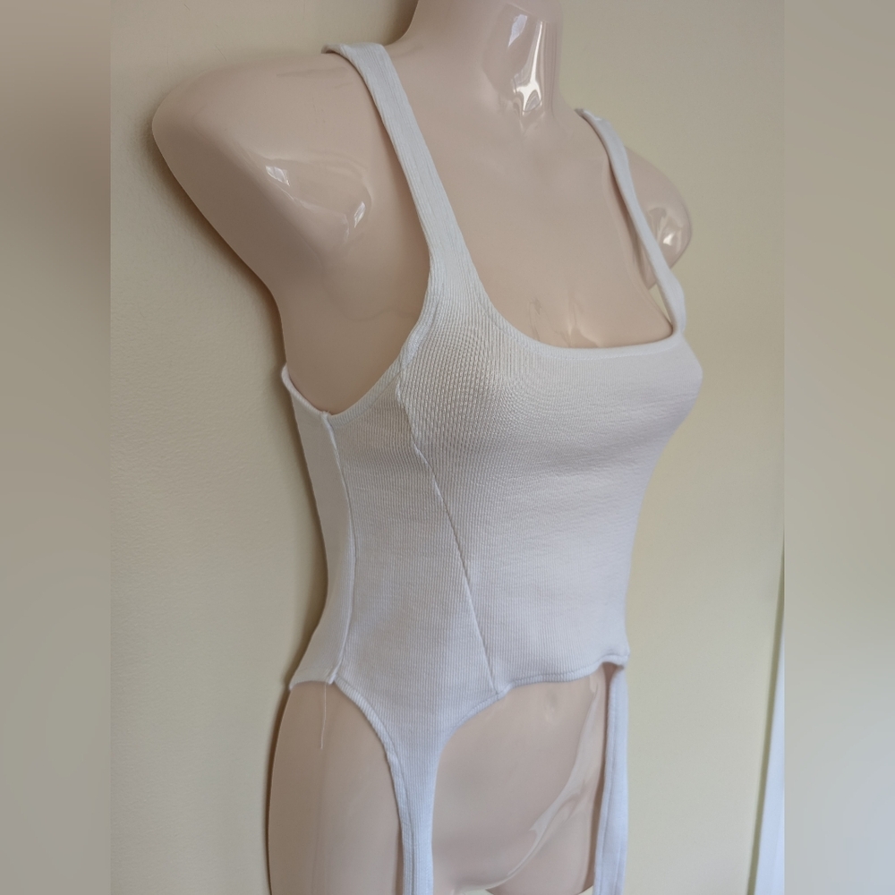 Zara Ribbed Tank With Garters Small White - Picture 3 of 11